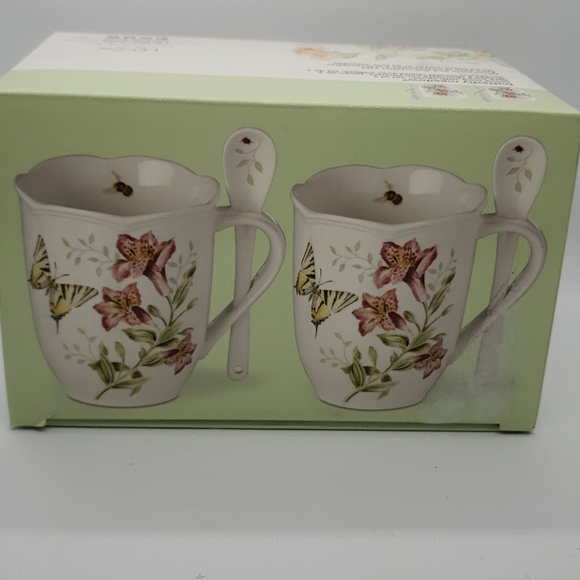 Lenox New Butterfly Meadows Cocoa Mugs w/Spoons - 2 Cottage Core - Picture 4 of 7